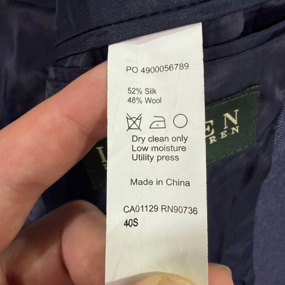 Ralph Lauren Mens 40S Slim Fit Short Blue Silk Wool 2-Button Blazer Sport Coat - Picture 7 of 12